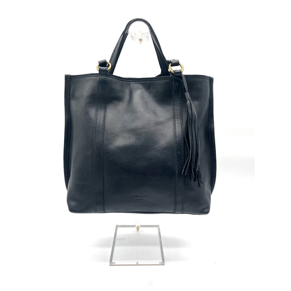 MARGOT Black Leather Tote Bag with Tassel Charm
